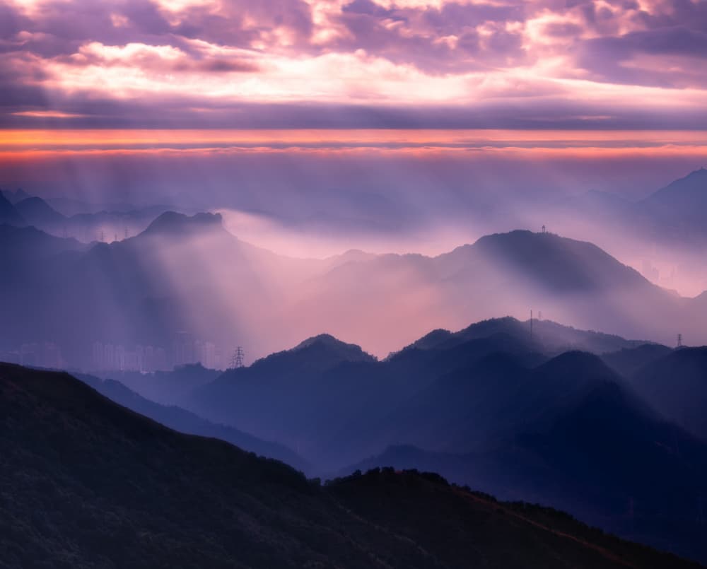 Purple Mountain Light Rays by Collin ZENG — canvas wall art