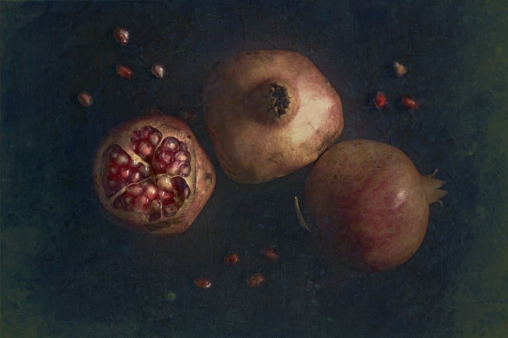 Rich Pomegranate Still Life by Cicek Kiral — canvas wall art