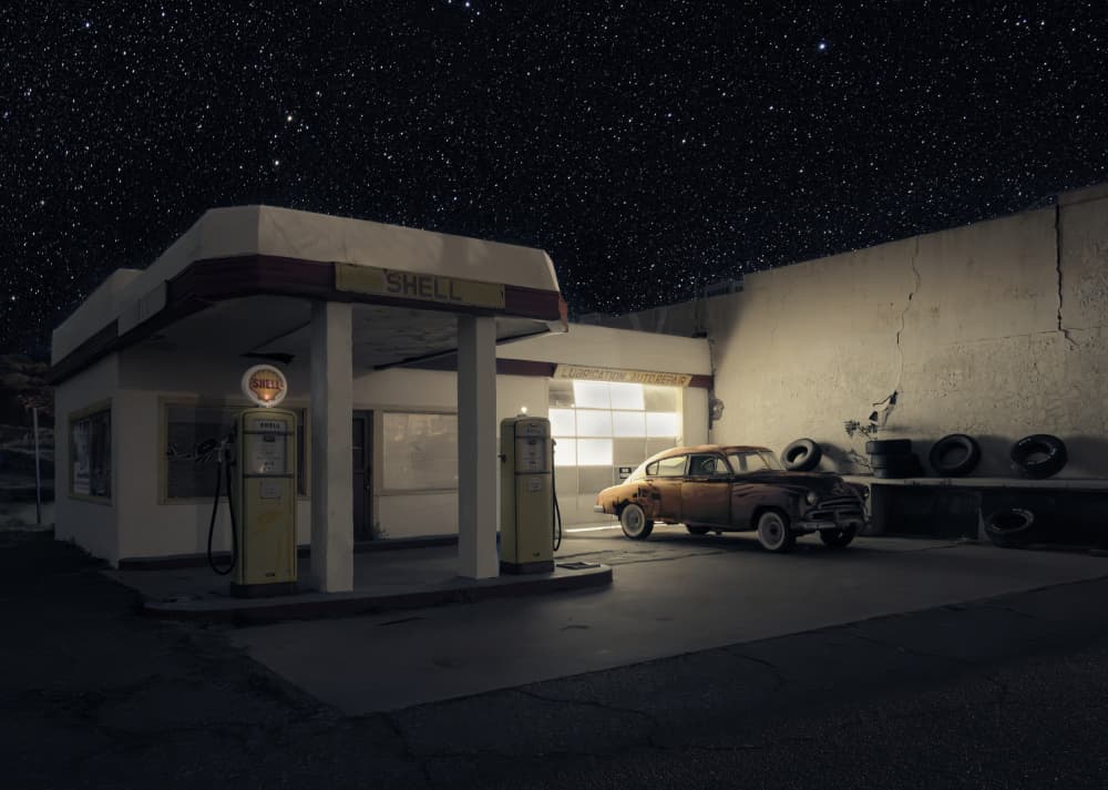 Starry Night Gas Station by Gary Perlow — canvas wall art