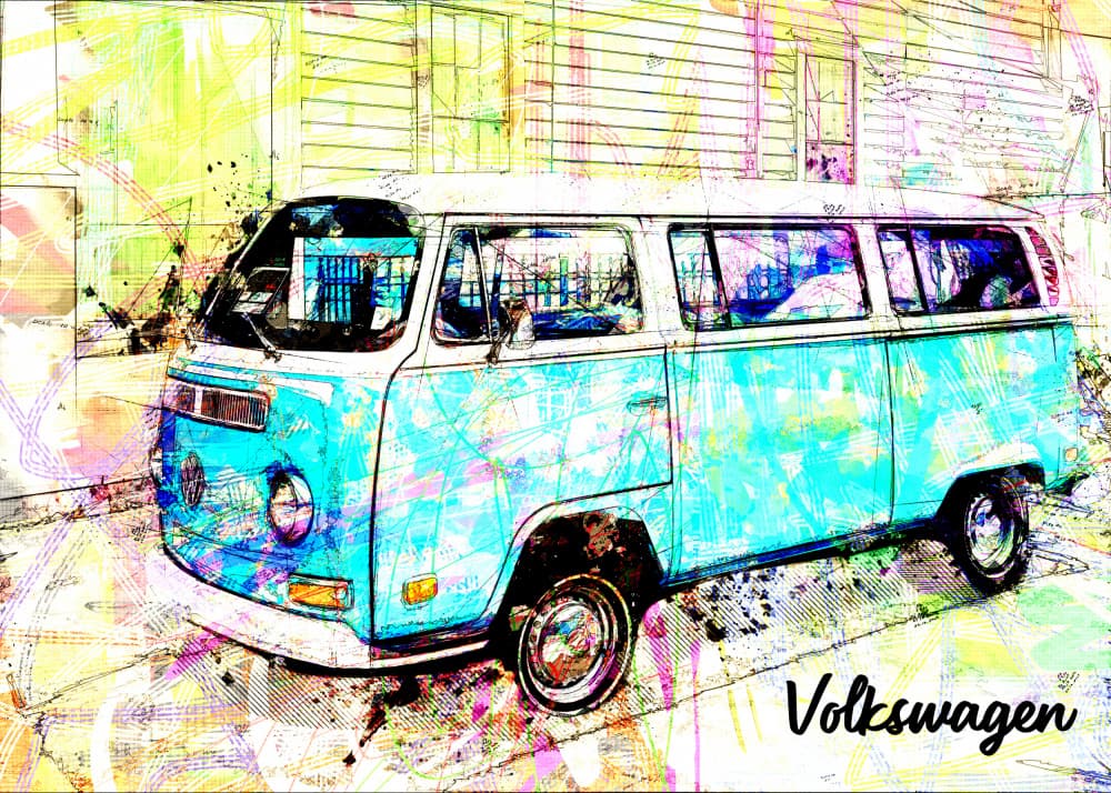 Vibrant Retro Van by Lembayung senja studio [Vintage Poster] — canvas wall art