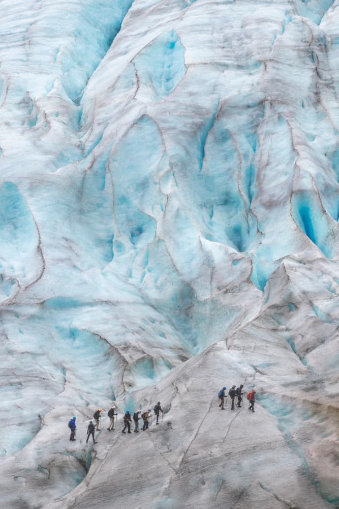 Glacier Hikers on Blue Ice by Sophia Li — canvas wall art