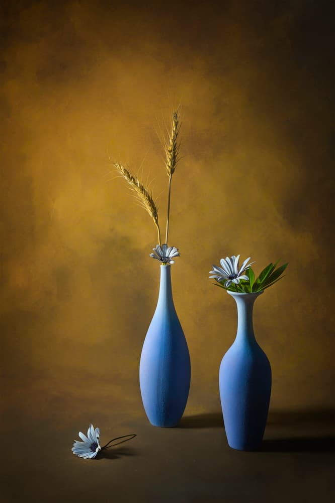 Blue Vases Still Life by Lydia Jacobs — canvas wall art