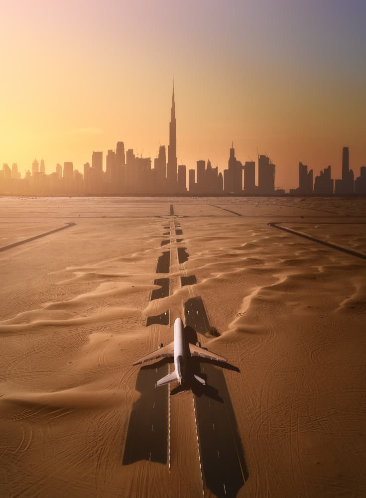 Dubai Golden Hour Takeoff by Javier de la Torre — canvas wall art
