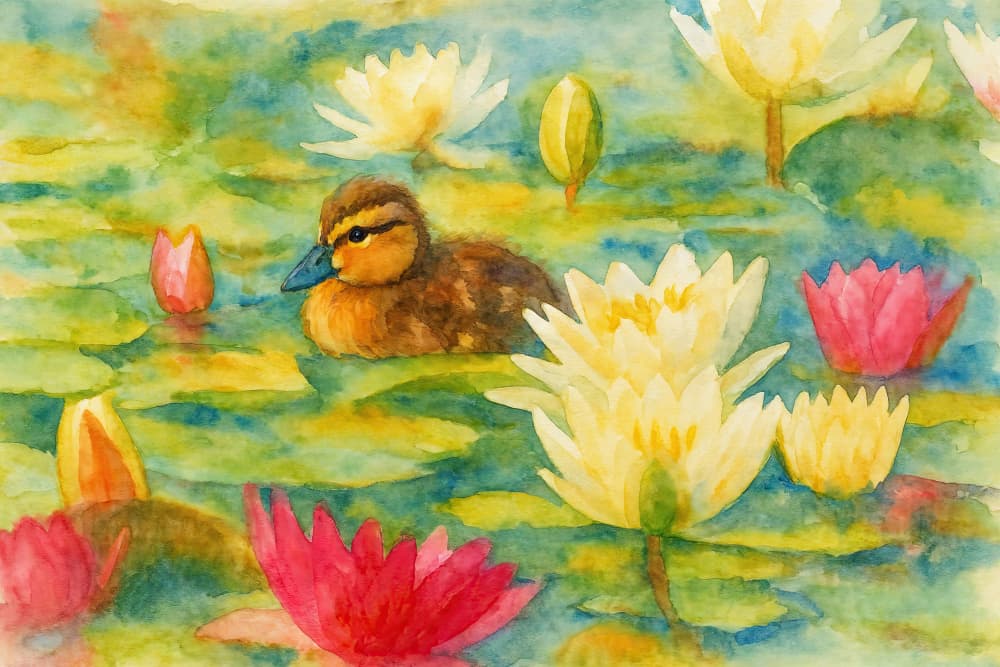 Duckling Among Lilies by Natalie Bruns — canvas wall art