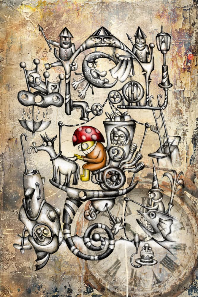 Whimsical Mushroom Contraption by Rafal Kulik — canvas wall art