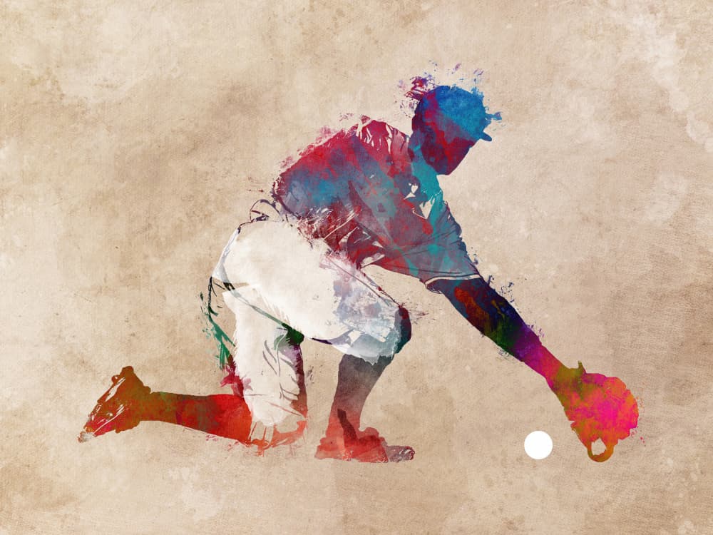 Colorful Baseball Player by Justyna Jaszke — canvas wall art
