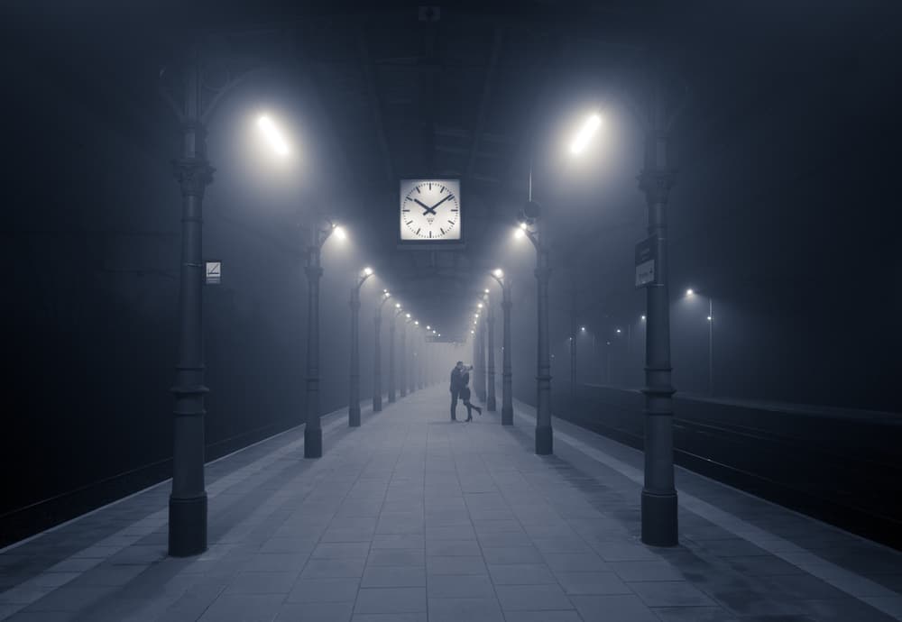 Foggy Station Romance by Adam Brzuszek — canvas wall art