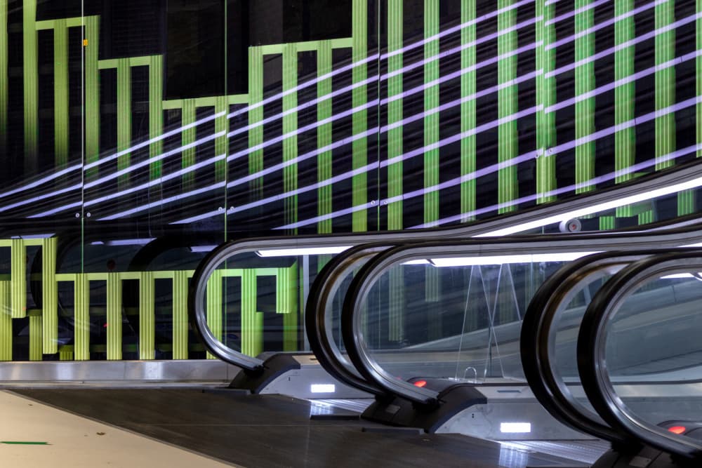 Vibrant Metro Escalators by Theo Luycx — canvas wall art
