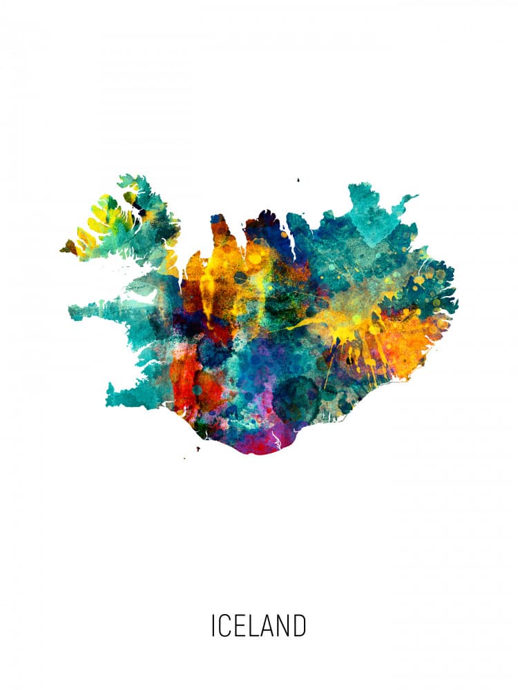 Iceland Watercolor Map by Michael Tompsett — canvas wall art