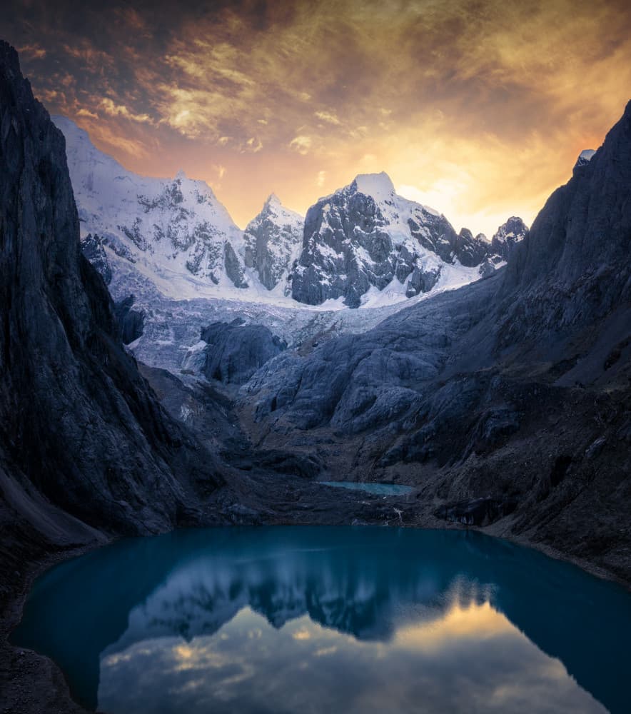 Majestic Alpine Lake Sunset by Ruiqing P. — canvas wall art