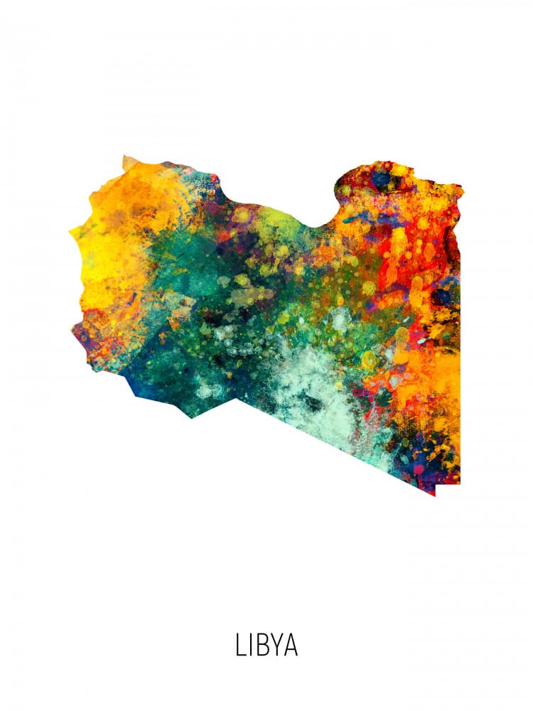 Colorful Libya Map by Michael Tompsett — canvas wall art