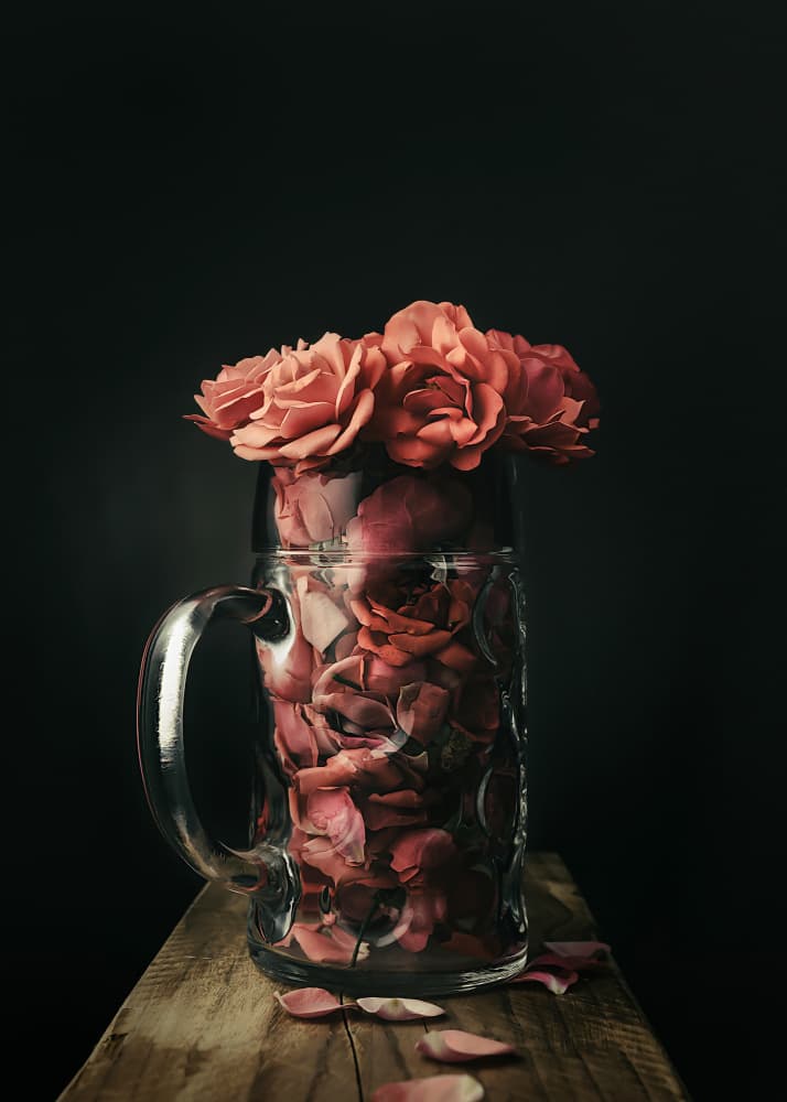 Roses in Glass Mug by Vadim Kulinsky — canvas wall art