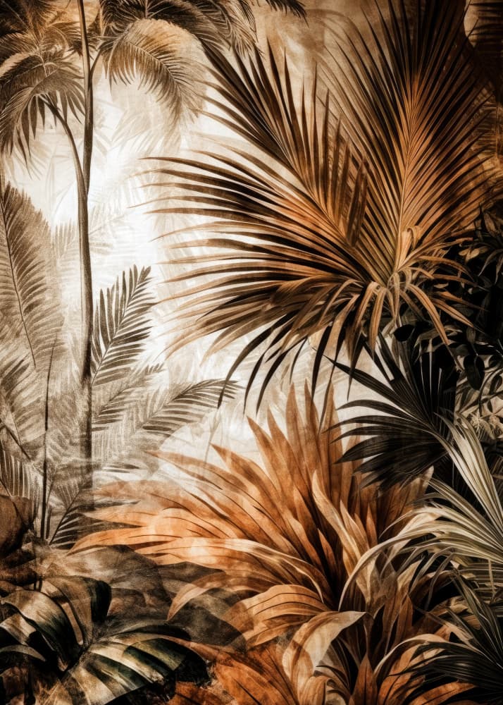 Sepia Jungle Foliage by Justyna Jaszke — canvas wall art