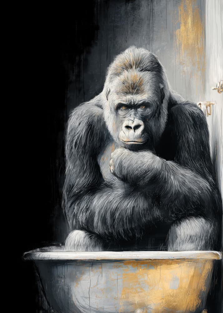 Thoughtful Gorilla Bath by Justyna Jaszke — canvas wall art