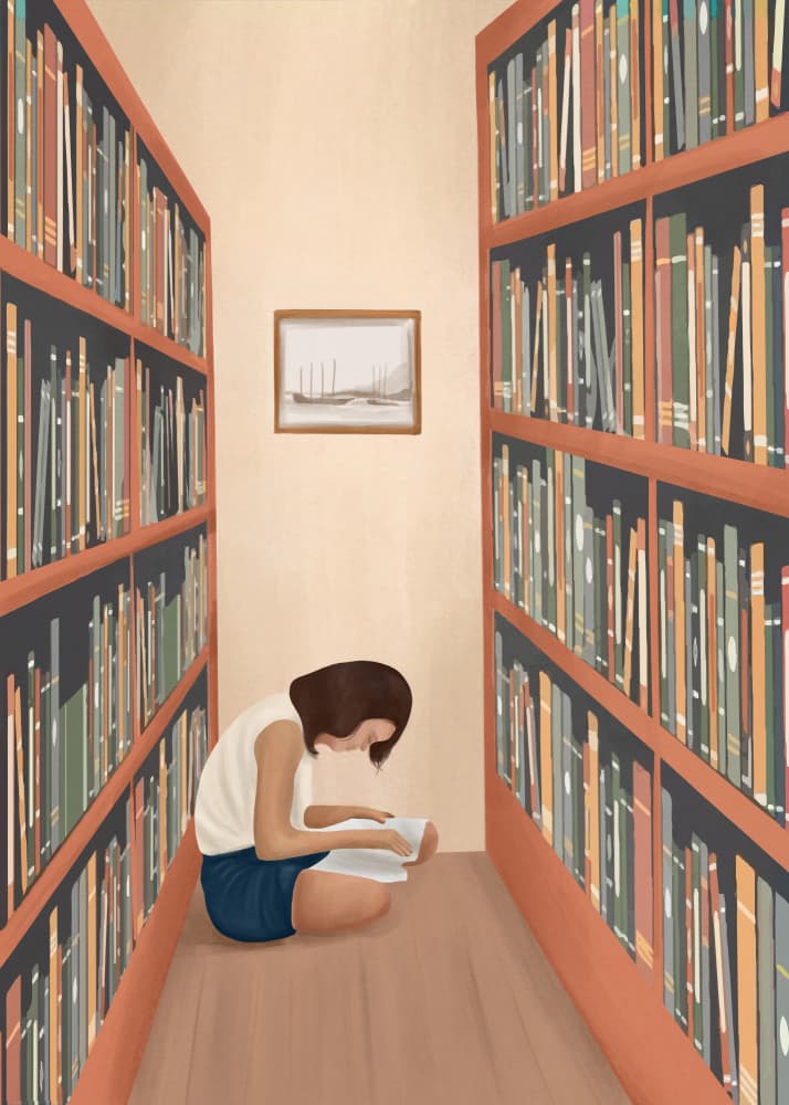 Cozy Library Reading by Flow Line — canvas wall art