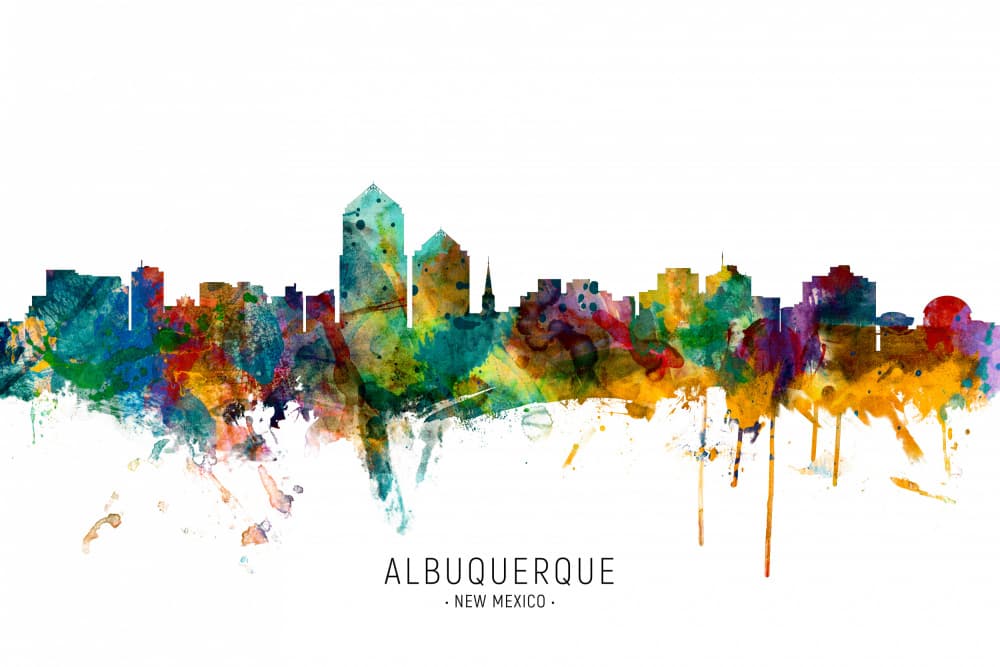 Vibrant Albuquerque Skyline by Michael Tompsett — canvas wall art