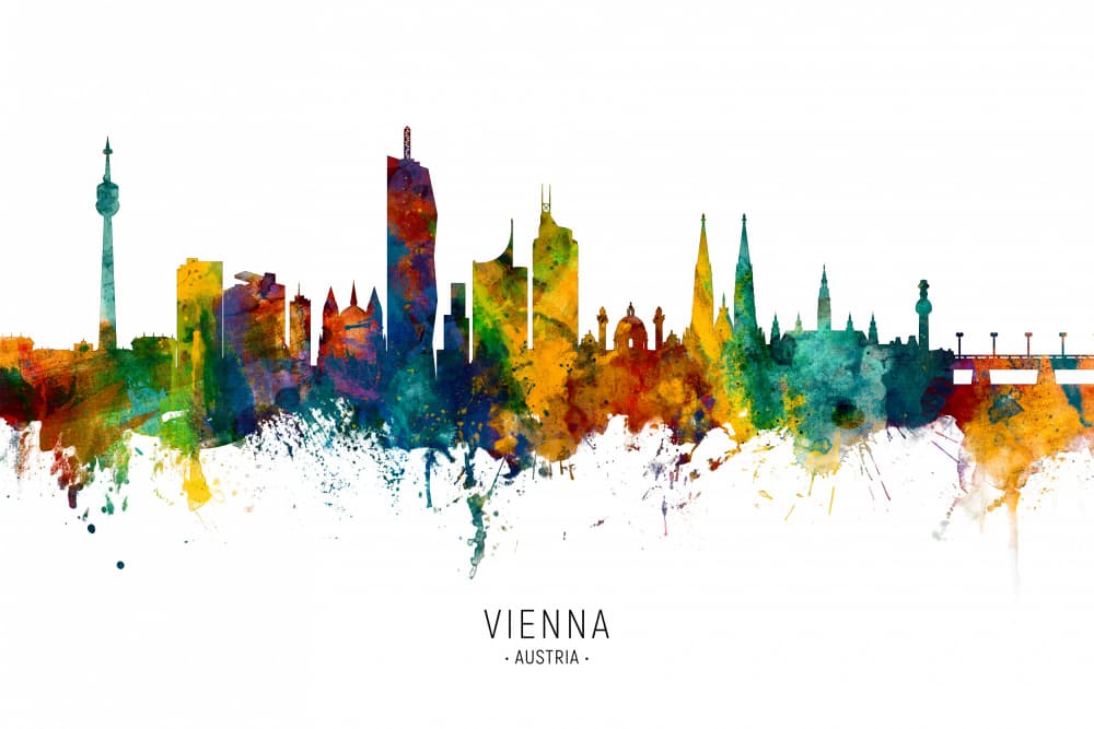 Colorful Vienna Skyline by Michael Tompsett — canvas wall art