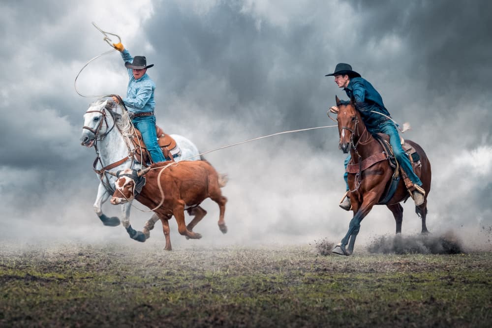 Cowboys Roping Action by Frank Ma — canvas wall art