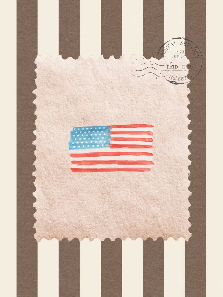 Vintage American Flag Stamp by Jolly and Dash — canvas wall art