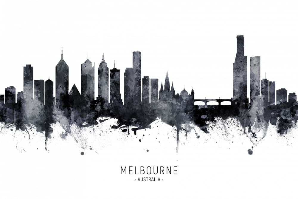 Watercolor Melbourne Skyline by Michael Tompsett — canvas wall art