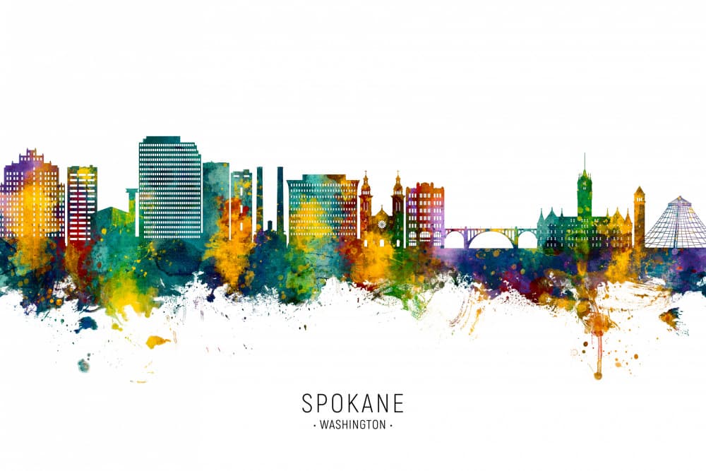 Vibrant Spokane Skyline by Michael Tompsett — canvas wall art