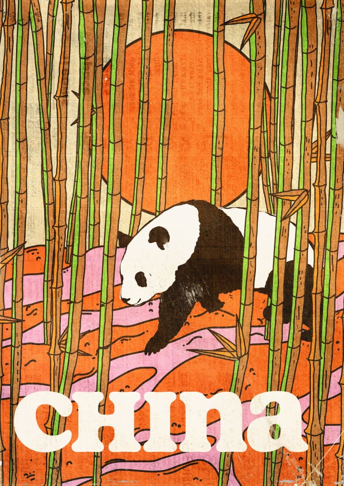 Panda In Bamboo Sunset by Nicholas — canvas wall art