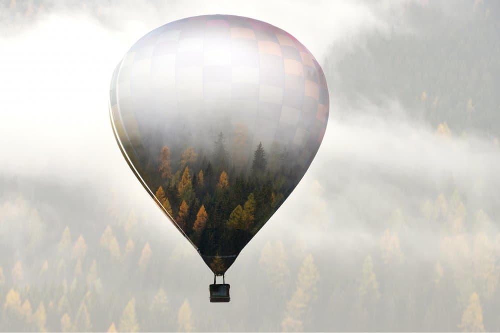 Misty Forest Balloon Flight by Eros Erika — canvas wall art