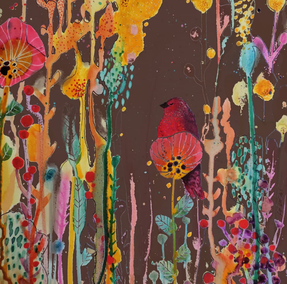Red Bird Fantasy Garden by Sylvie Demers — canvas wall art