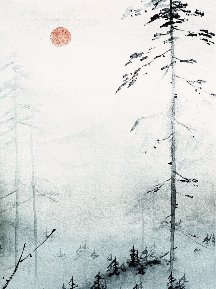 Serene Misty Pines by Treechild — canvas wall art