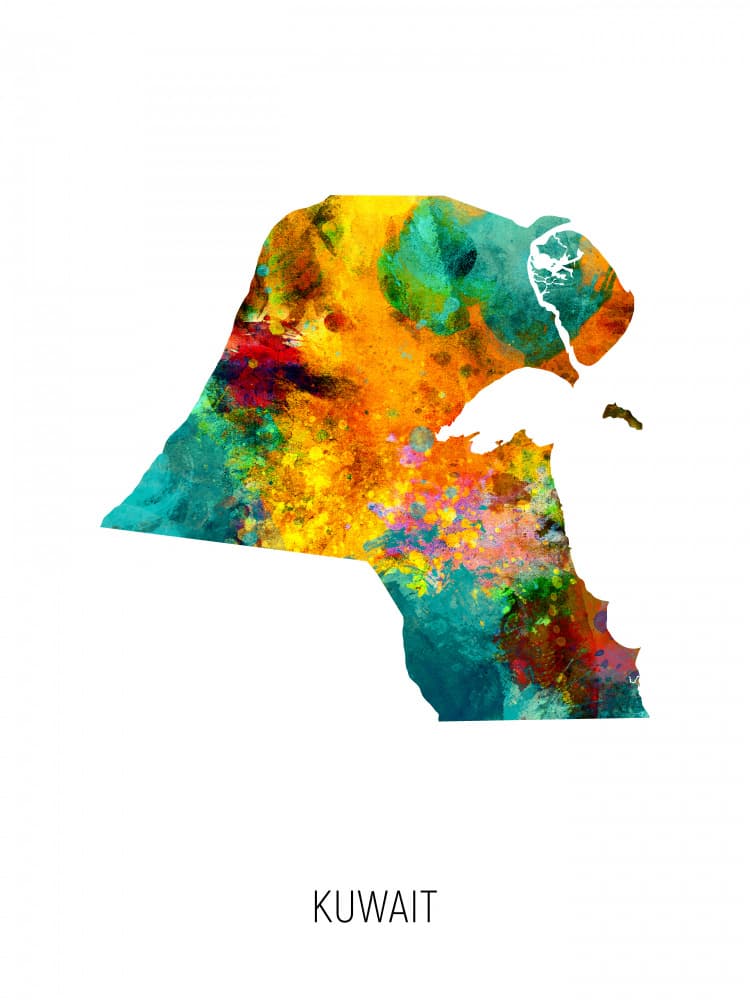 Vibrant Kuwait Map by Michael Tompsett — canvas wall art