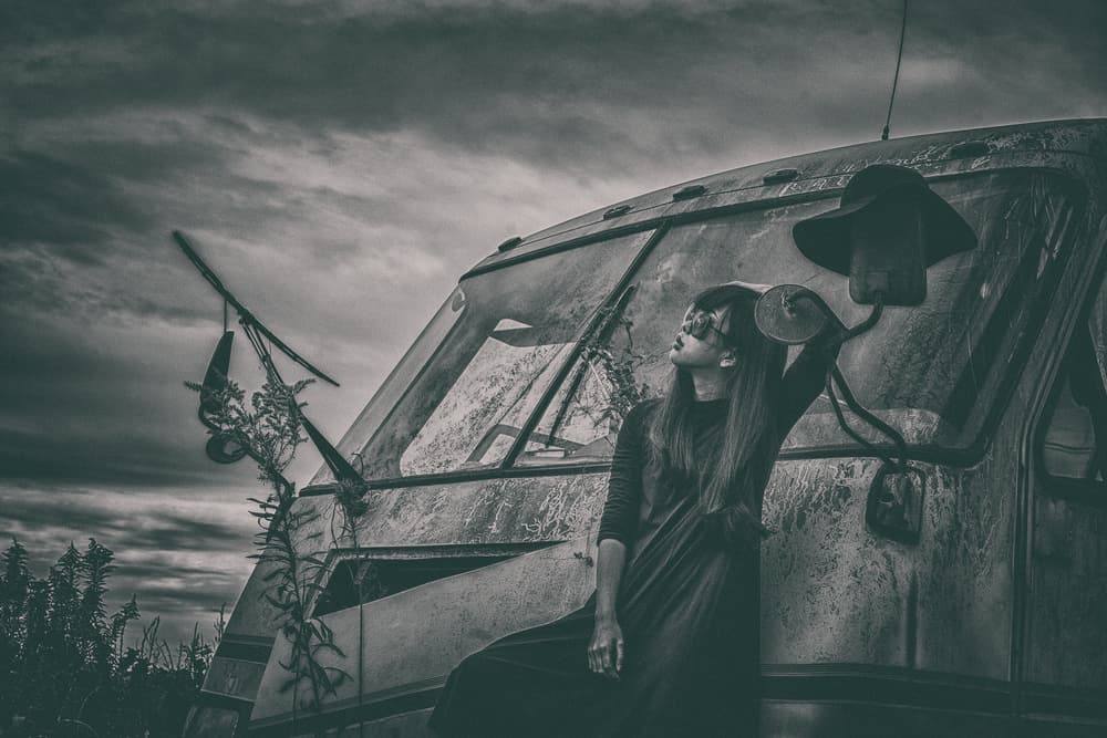 Mysterious Woman Abandoned Bus by 7 Flavor C/P — canvas wall art