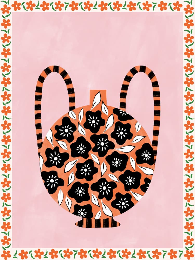 Orange Floral Vase by Elena Ristova — canvas wall art