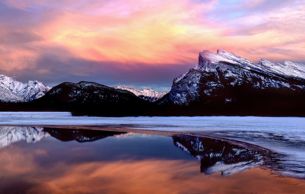 Vibrant Mountain Sunset Reflection by Jie Jin — canvas wall art