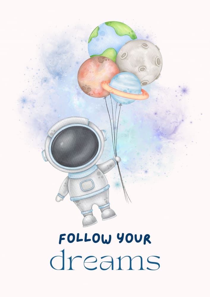 Astronaut With Planet Balloons by Saskia Michele — canvas wall art