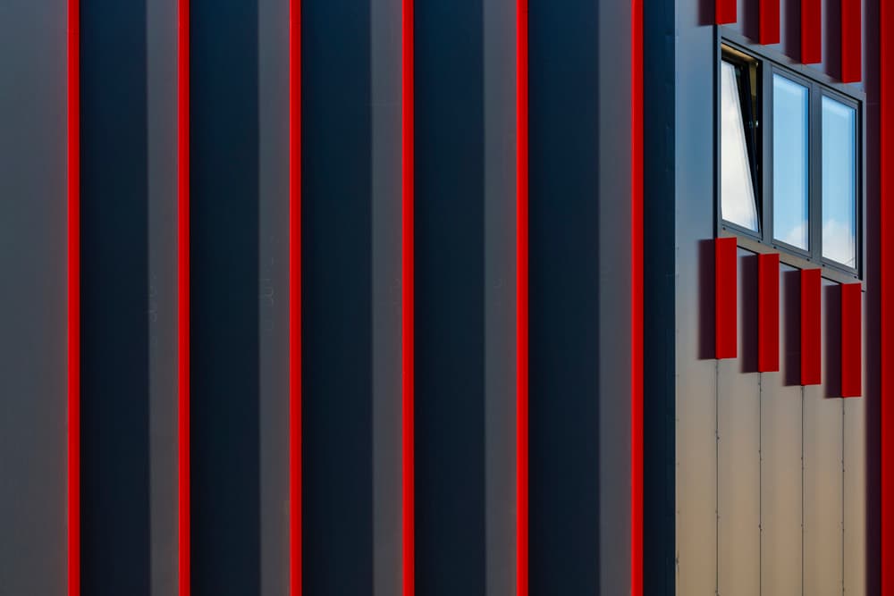 Red Striped Facade by Peter Hrabinsky — canvas wall art