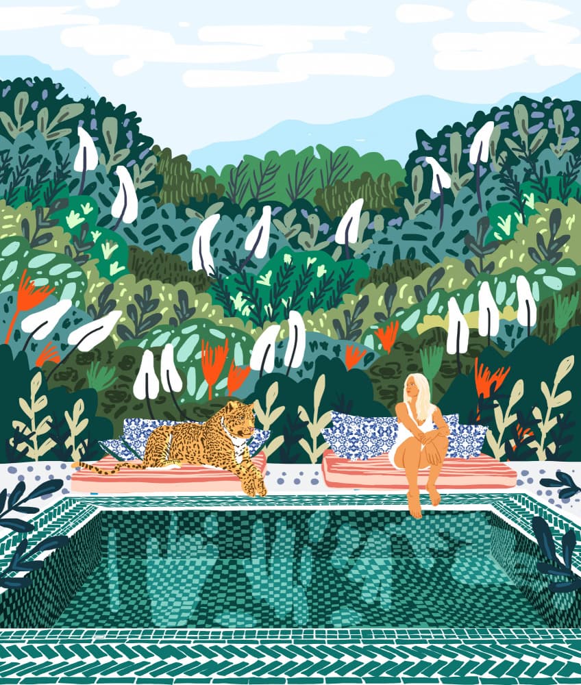 Leopard Poolside Oasis by Uma Gokhale — canvas wall art