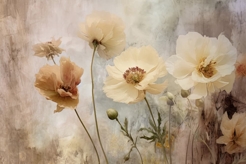Soft Cream Poppies by Bilge Paksoylu — canvas wall art