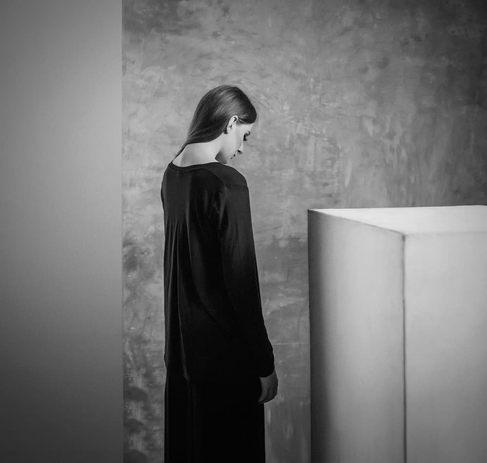 Pensive Woman Portrait by hardibudi — canvas wall art