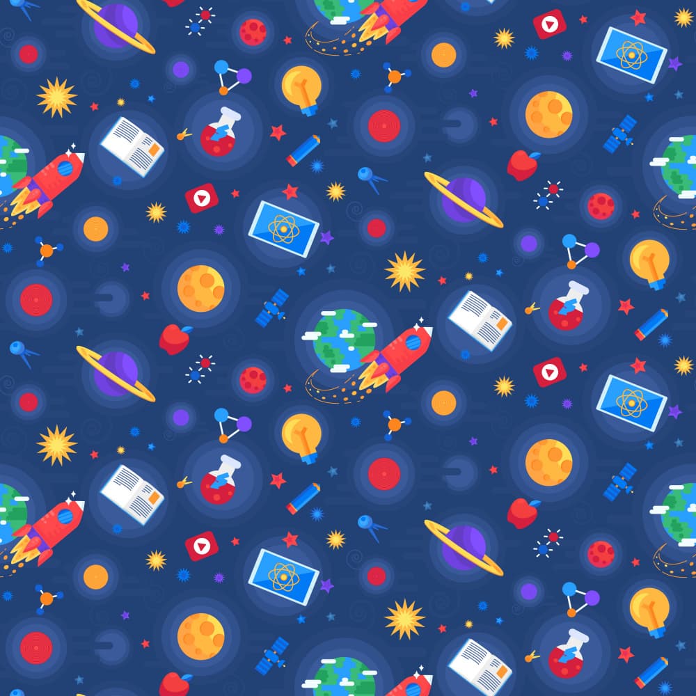 Vibrant Space Science Pattern by Marika Barsrsind — canvas wall art