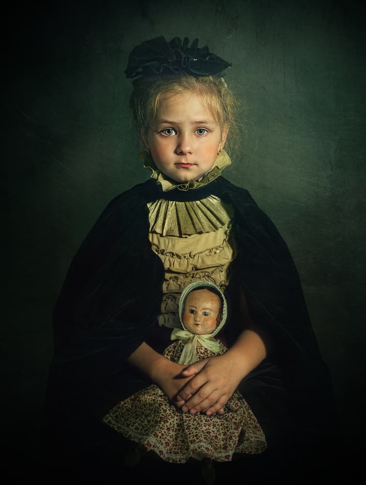 Young Girl Antique Doll by Svetlana Melik-Nubarova — canvas wall art