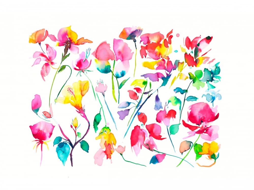 Colorful Watercolor Flowers by Ninola Design — canvas wall art