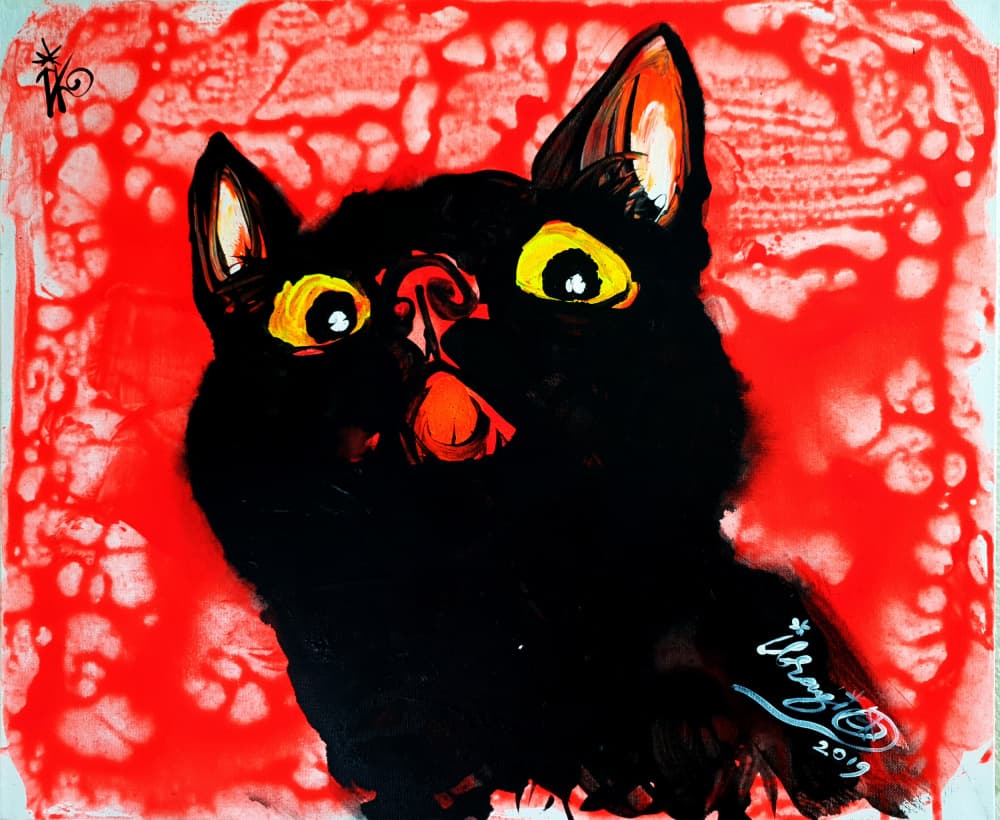 Vivid Black Cat Portrait by Kanat Ibragimov — canvas wall art