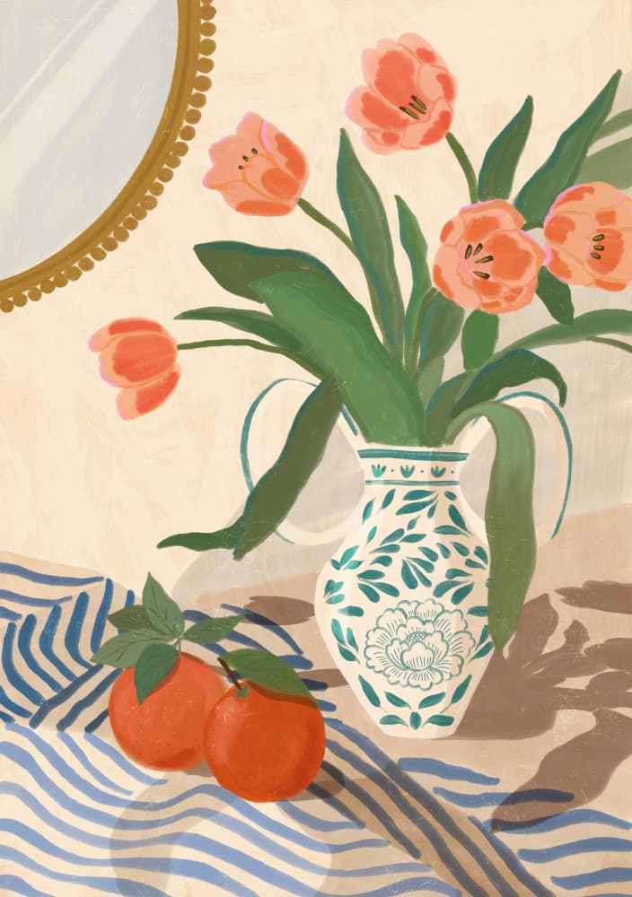 Fresh Tulips and Oranges by Katarzyna Gąsiorowska — canvas wall art