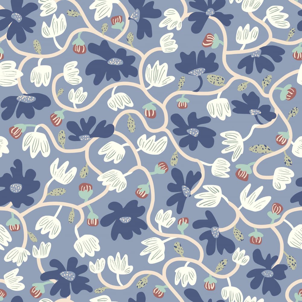 Flowering Blue Vines by Annick — canvas wall art