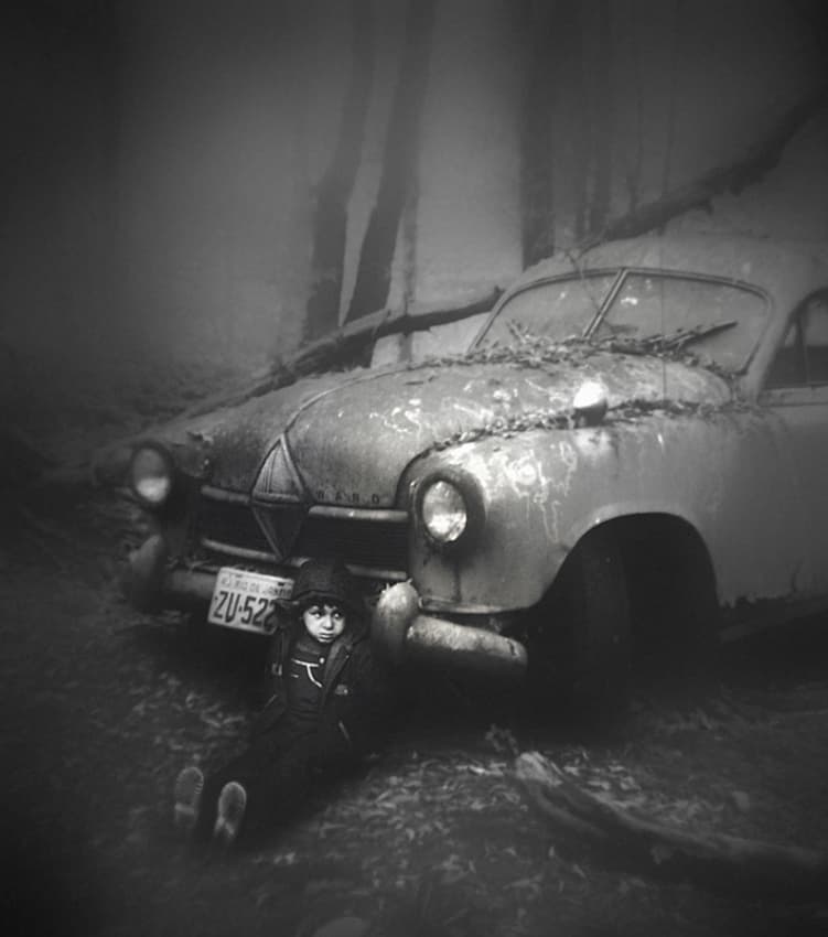 Child and Rusty Car by Holger Droste — canvas wall art