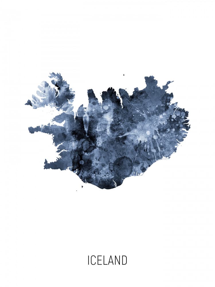 Watercolor Iceland Map by Michael Tompsett — canvas wall art