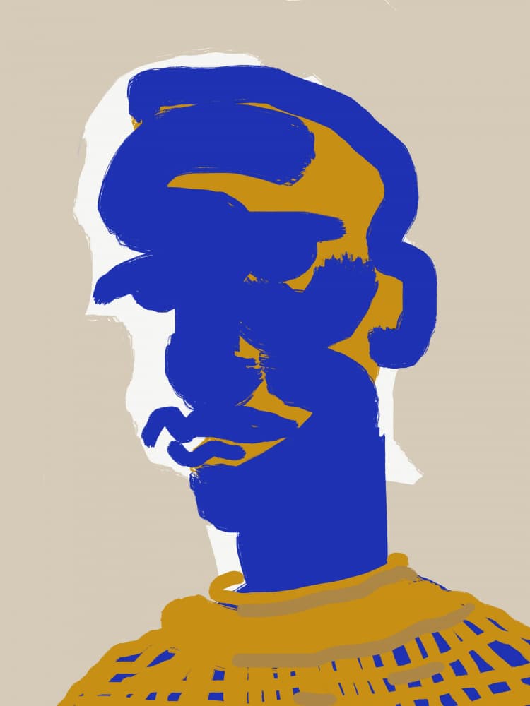Abstract Blue Gold Portrait by Little Dean — canvas wall art