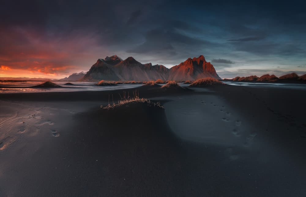 Black Sand Mountain Sunset by Karol Nienartowicz — canvas wall art