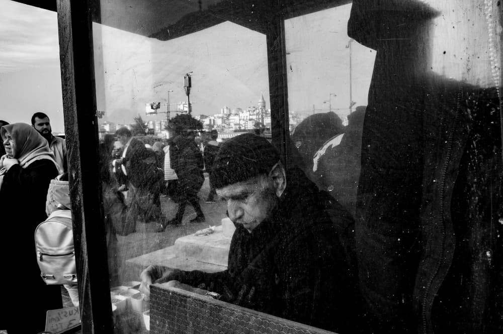 Street Vendor Reflection by George Koulouridis — canvas wall art