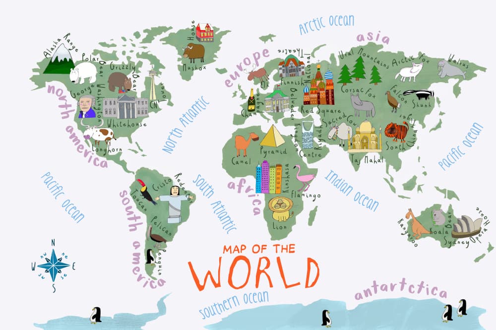 Kids Illustrated World Map by Carla Daly — canvas wall art